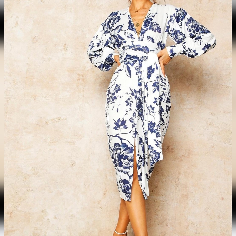 Floral tie waist midi dress
